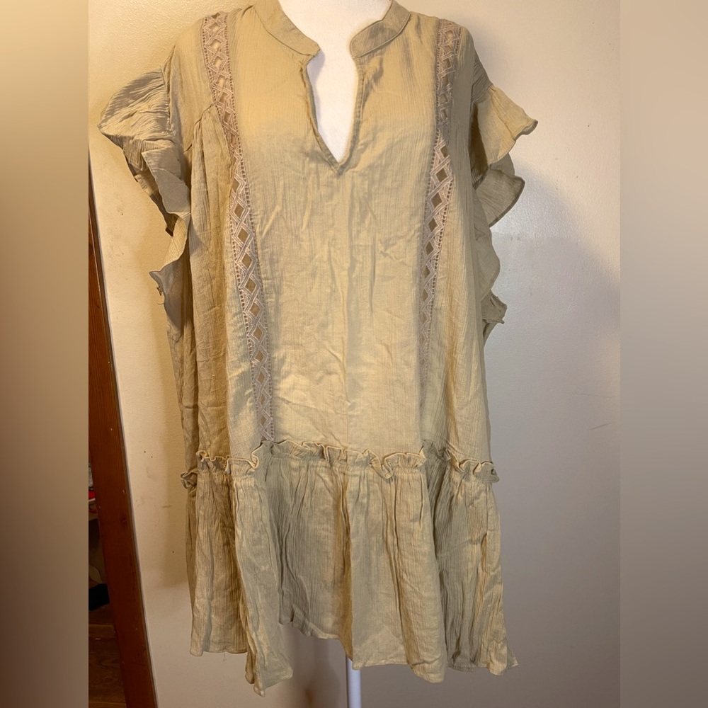 Cato Women’s Plus Summer Beach Swim Coverup Tan High-Low Hem Short Sleeve 26/28